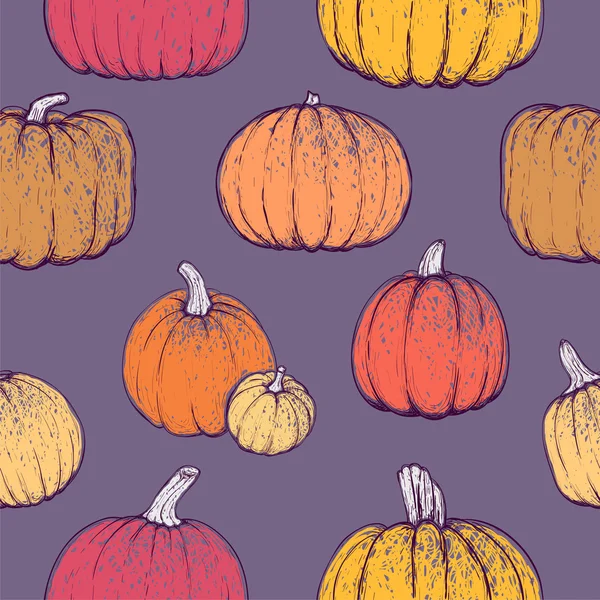 Seamless pattern with sketchy pumpkins. Vector illustration — Stock Vector