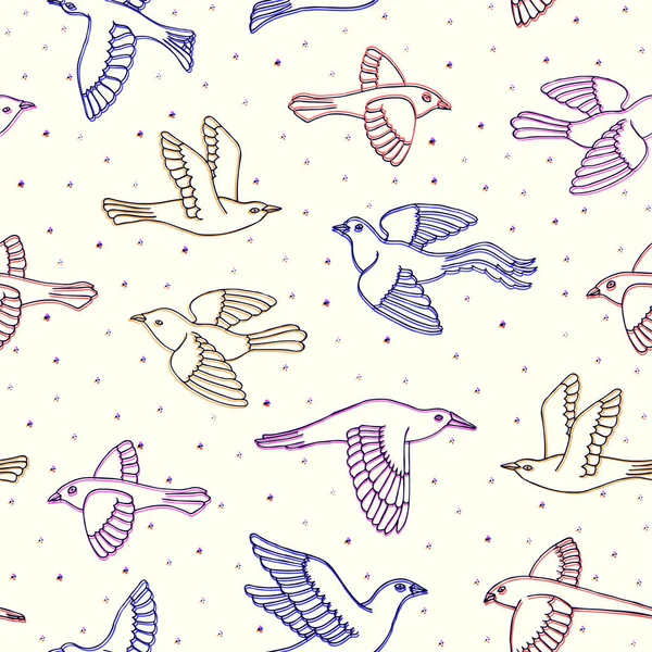 Hand drawn decorative birds seamless pattern. Animal vector illustration — Stock Vector