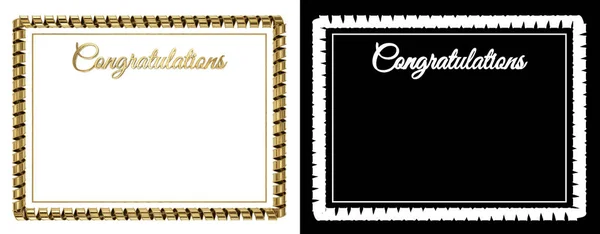 Frame en de grens met gouden lint en de woorden "Gefeliciteerd." Alfakanaal. 3D illustratie — Stockfoto