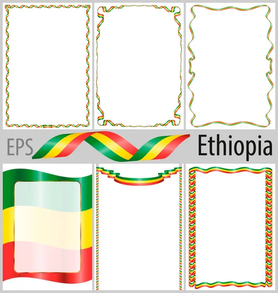 Set de 6 marcos y bordes con bandera de Etiopía para colorear — Archivo Imágenes Vectoriales
