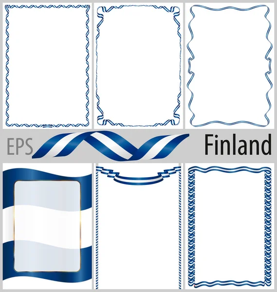 Set de 6 marcos y bordes con bandera de Finlandia para colorear — Archivo Imágenes Vectoriales