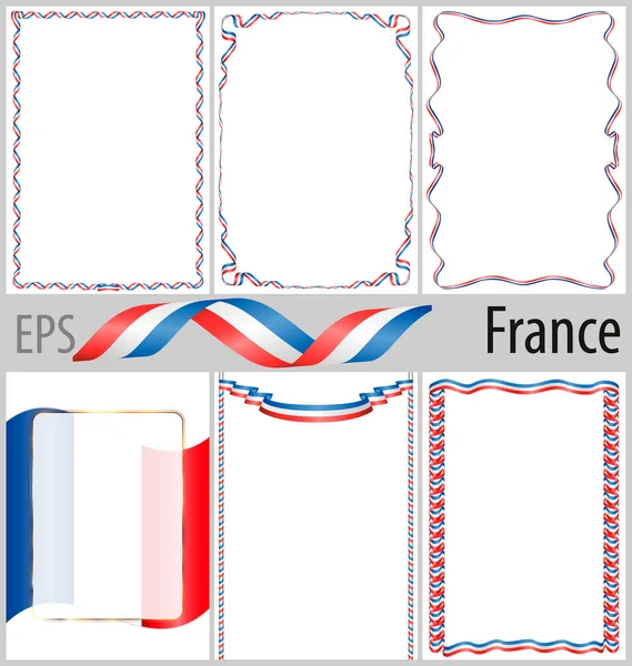 Satz von 6 Rahmen und Rahmen mit Färbung Frankreich Flagge — Stockvektor