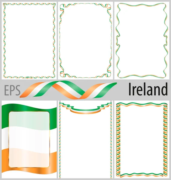 Набір з 6 кадрів і межує з забарвлення прапор Ірландії — стоковий вектор