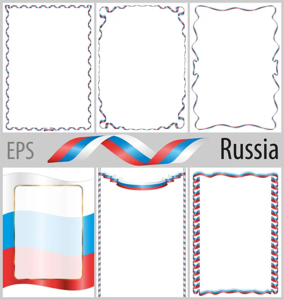 Set de 6 cadres et bordures avec coloriage drapeau russe — Image vectorielle