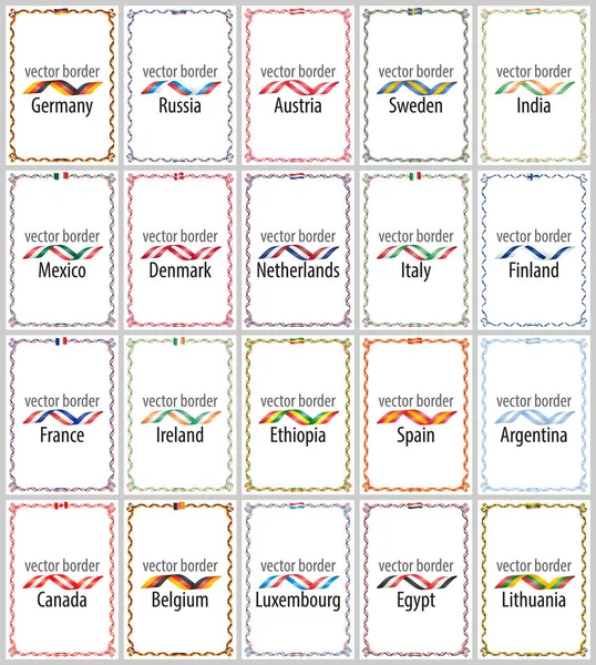 Conjunto de marcos de cintas de colores banderas de varios países — Archivo Imágenes Vectoriales