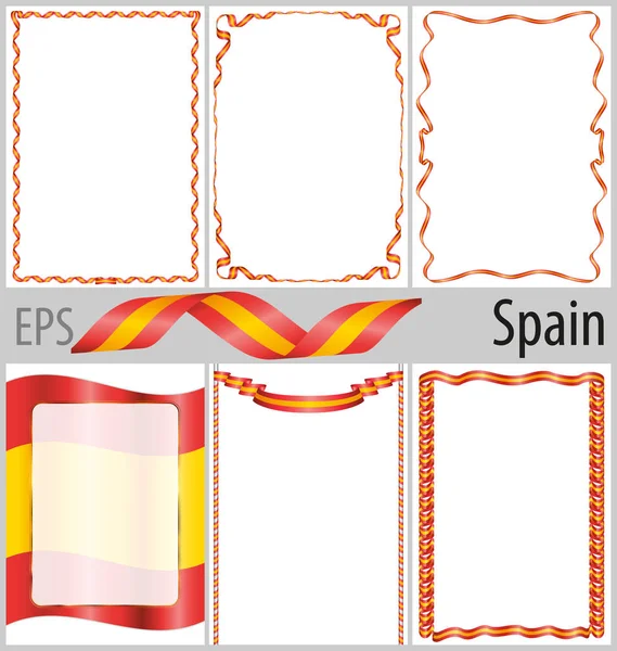 Set of 6 frames and borders with coloring Spain flag — Stock Vector