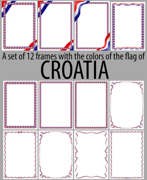 Набор из 12 рамок с цветами флага Хорватии — стоковый вектор