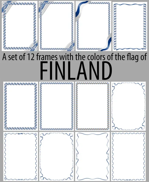 Набор из 12 рамок с цветом флага Финляндии — стоковый вектор