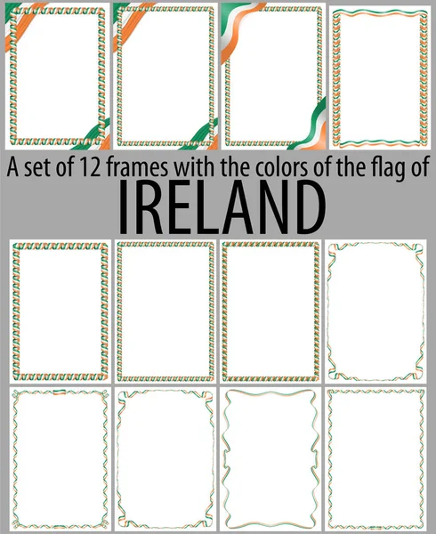 Набір 12 кадри з квітами прапор Ірландії — стоковий вектор