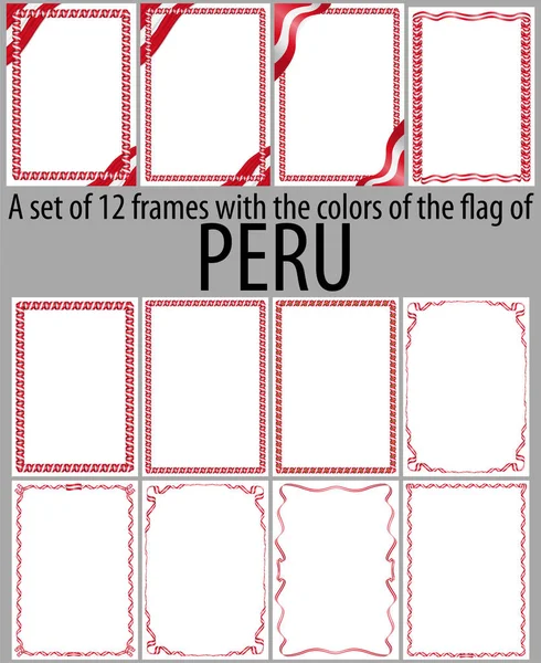 Набор из 12 рамок с цветами флага Перу — стоковый вектор