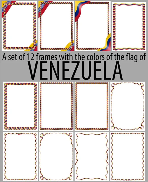 Set of 12 frames with the colors of the flag of Venezuela — Stock Vector