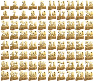 Yıldönümü için bir Altın külçe altın rakamlar kümesi. 3D çizim