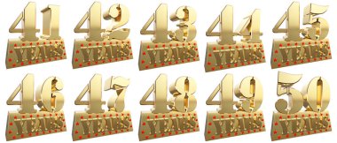 Yıldönümü için bir Altın külçe altın rakamlar kümesi. 3D çizim