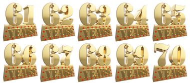 Yıldönümü için bir Altın külçe altın rakamlar kümesi. 3D çizim