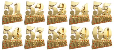 Yıldönümü için bir Altın külçe altın rakamlar kümesi. 3D çizim