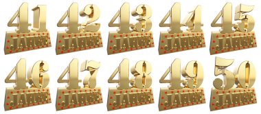 Yıldönümü için bir Altın külçe altın rakamlar kümesi. Çeviri Almanca - yıl. 3D çizim