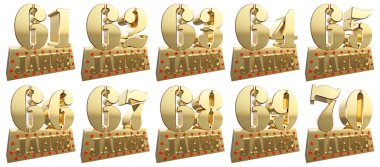 Yıldönümü için bir Altın külçe altın rakamlar kümesi. Çeviri Almanca - yıl. 3D çizim