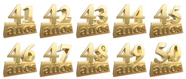 Yıldönümü için bir Altın külçe altın rakamlar kümesi. İspanyolca - yıl çeviri. 3D çizim