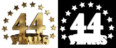 Altın rakam kırk dört ve kelime yılın yıldız ile dekore edilmiştir. 3D çizim