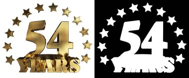 Altın rakam elli dört ve kelime yılın yıldız ile dekore edilmiştir. 3D çizim