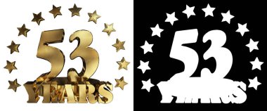 Altın rakam elli üç ve kelime yılın yıldız ile dekore edilmiştir. 3D çizim