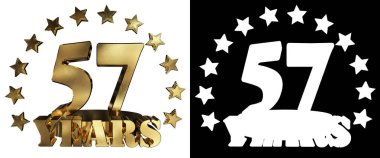 Altın rakam elli yedi ve kelime yılın yıldız ile dekore edilmiştir. 3D çizim