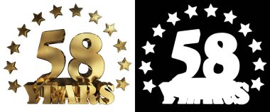 Altın rakam elli sekiz ve kelime yılın yıldız ile dekore edilmiştir. 3D çizim