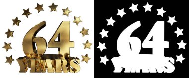 Altın rakam altmış dört ve kelime yılın yıldız ile dekore edilmiştir. 3D çizim