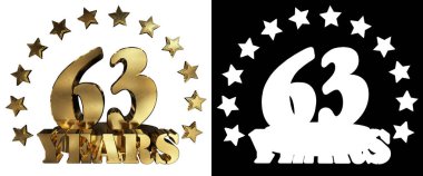 Altın rakam altmış üç ve kelime yılın yıldız ile dekore edilmiştir. 3D çizim