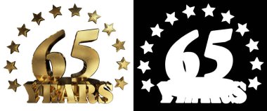 Altın rakam altmış beş ve kelime yılın yıldız ile dekore edilmiştir. 3D çizim