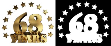 Altın rakam Altmış sekiz ve kelime yılın yıldız ile dekore edilmiştir. 3D çizim