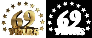 Altın rakam Altmış dokuz ve kelime yılın yıldız ile dekore edilmiştir. 3D çizim