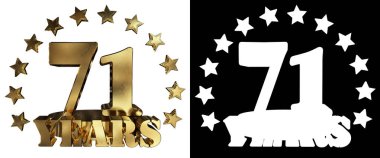 Altın rakam yetmiş kişi ve kelime yılın yıldız ile dekore edilmiştir. 3D çizim