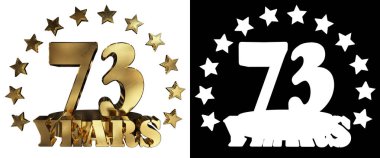 Altın rakam yetmiş üç ve kelime yılın yıldız ile dekore edilmiştir. 3D çizim