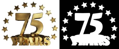 Altın rakam yetmiş beş ve kelime yılın yıldız ile dekore edilmiştir. 3D çizim