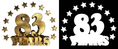 Altın rakam seksen üç ve kelime yılın yıldız ile dekore edilmiştir. 3D çizim