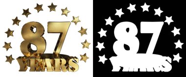 Altın rakam seksen altı ve kelime yılın yıldız ile dekore edilmiştir. 3D çizim