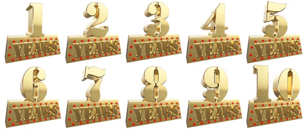 Conjunto de dígitos dorados en un lingote de oro para el aniversario. ilustración 3d — Foto de Stock