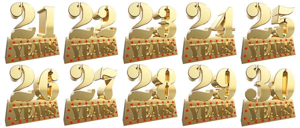 Conjunto de dígitos dourados em um lingote de ouro para o aniversário. ilustração 3d — Fotografia de Stock