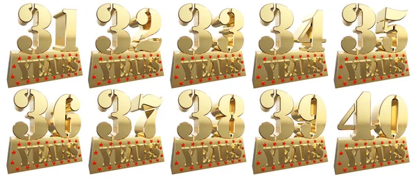 Set of golden digits on a gold ingot for the anniversary. 3d illustration — Stock Photo, Image