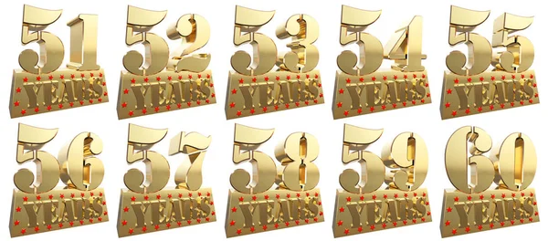 Sada zlatých číslic na zlatých ingotů k výročí. 3D obrázek — Stock fotografie