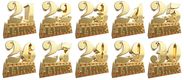 Conjunto de dígitos dorados en un lingote de oro para el aniversario. Traducción del alemán - Años. ilustración 3d —  Fotos de Stock