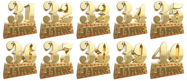 Komplet złoty na sztabki złota na rocznicę. Tłumaczenie z języka niemieckiego - lata. ilustracja 3D — Zdjęcie stockowe