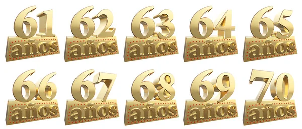 Set di cifre dorate su un lingotto d'oro per l'anniversario. Traduzione dallo spagnolo - Anni. Illustrazione 3d — Foto Stock