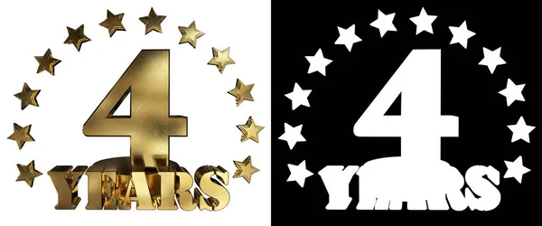 Zlaté číslice čtyři a slovo roku, zdobené hvězdami. 3D obrázek — Stock fotografie