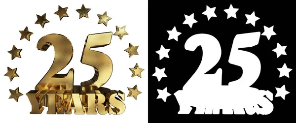 Dígitos de oro veinticinco y la palabra del año, decorado con estrellas. Ilustración 3D —  Fotos de Stock