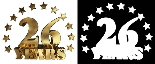 Χρυσή ψηφίο είκοσι έξι και η λέξη της χρονιάς, διακοσμημένα με αστέρια. 3D απεικόνιση — Φωτογραφία Αρχείου