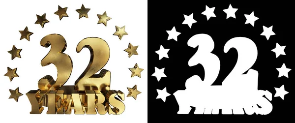 Gouden cijfers tweeëndertig en het woord van het jaar, gedecoreerd met sterren. 3D illustratie — Stockfoto