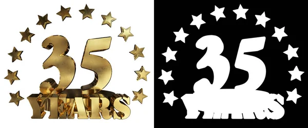 Χρυσή ψηφίο τριάντα πέντε και τη λέξη της χρονιάς, διακοσμημένα με αστέρια. 3D απεικόνιση — Φωτογραφία Αρχείου
