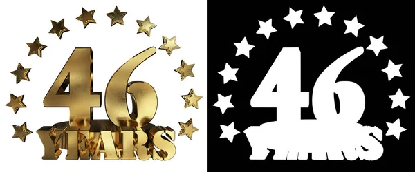 Gouden cijfers veertig zes en het woord van het jaar, gedecoreerd met sterren. 3D illustratie — Stockfoto